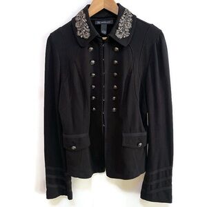 INC Sparkly Beaded Collar Black Jacket w/ intricate Silver Buttons, Size Large